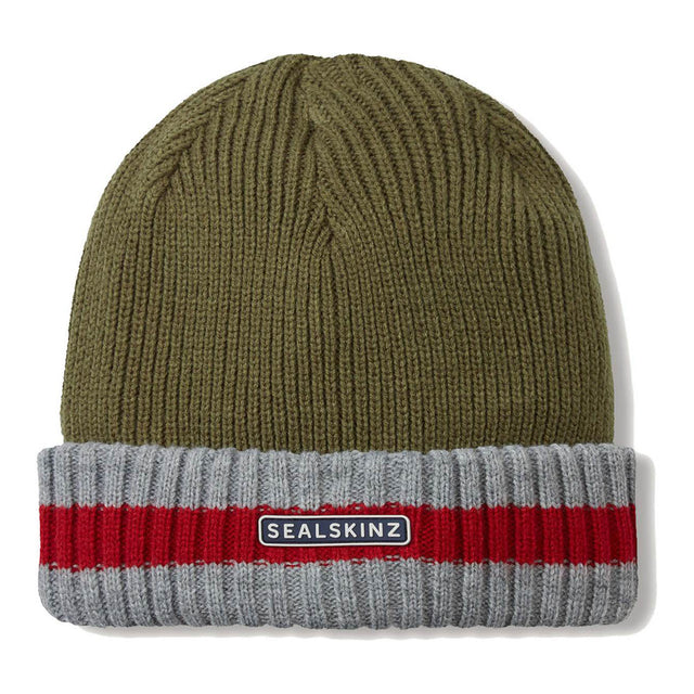 Sealskinz Holkham Waterproof Cold Weather Striped Roll Cuff Beanie Olive/Beige/Orange / Small/Medium-Olive/Beige/Orange / Large/X-Large-Navy/Beige/Blue / Small/Medium-Navy/Beige/Blue / Large/X-Large-Brown/Cream/Pink / Small/Medium #- 53 Degrees North 