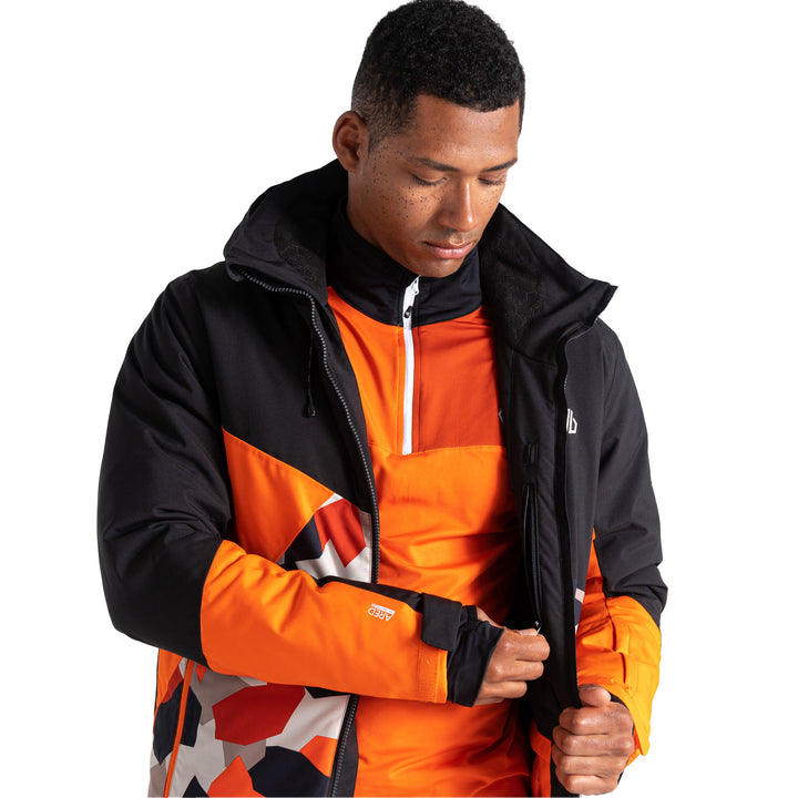 Dare2B Men's Baseplate Ski Jacket #color_black-puffins-orange-geo-camo-print