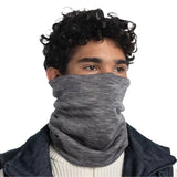 BUFF Merino Heavyweight Neck Warmer Solid Black-Multistripes Fog Grey #- 53 Degrees North 