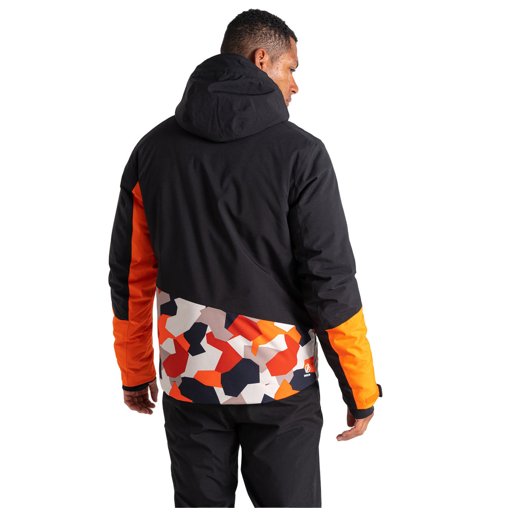 Dare2B Men's Baseplate Ski Jacket #color_black-puffins-orange-geo-camo-print