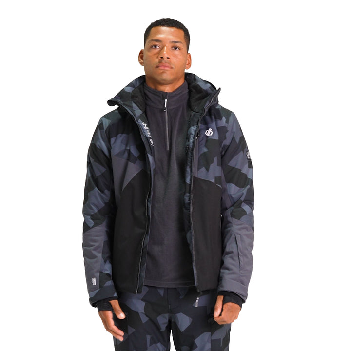 Dare2B Men's Baseplate Ski Jacket #color_ebony-black-black-geo-camo-print