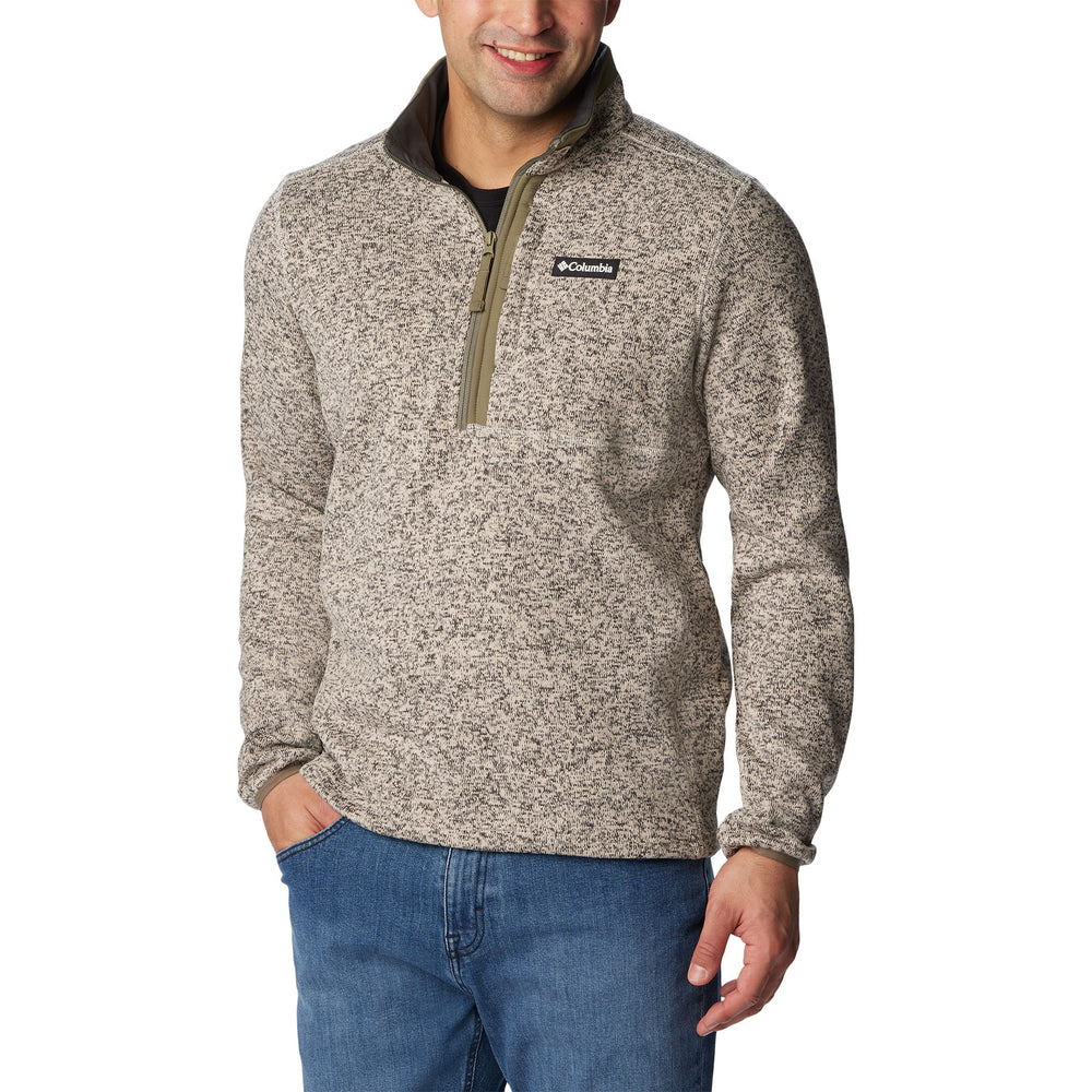 Columbia Men's Sweater Weather Half Zip Fleece Pullover #color_dark-stone-heather-stone-green