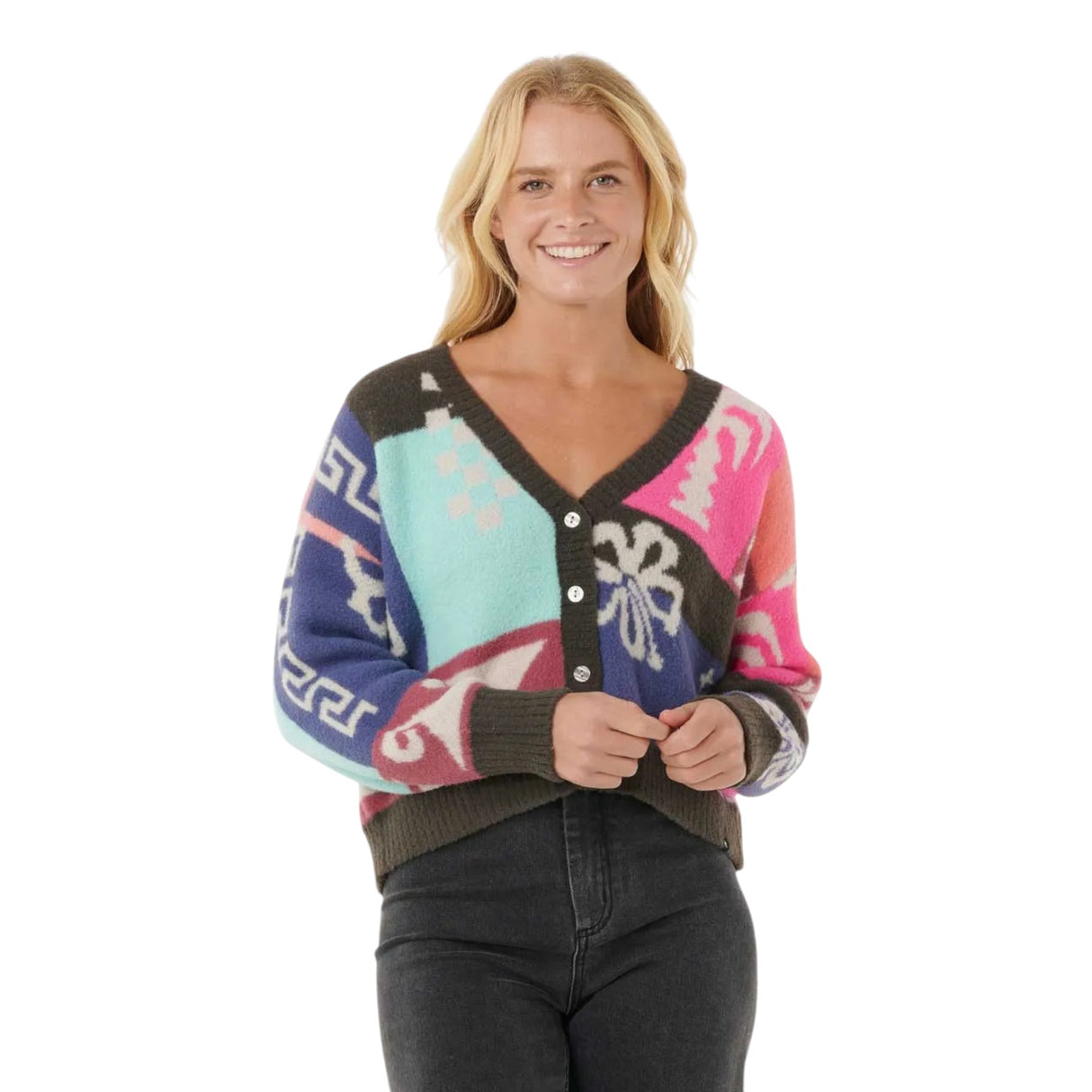 Ripcurl Women's Keepsakes Jacquard Cardigan Pink / X-Small-Pink / Small-Pink / Medium-Pink / Large-Pink / X-Large #- 53 Degrees North 