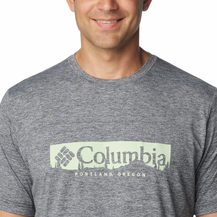 Columbia Men's Kwick Hike Graphic Short Sleeve Tee #color_black-heather-csc-box-treeline