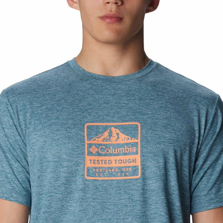 Columbia Men's Kwick Hike Graphic Short Sleeve Tee #color_cloudburst-heather-tested-tough-pdx