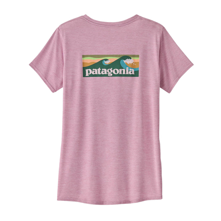 Patagonia Women's Cap Cool Daily Graphic Shirt - Waters #color_boardshort-logo-milkweed-mauve-x-dye