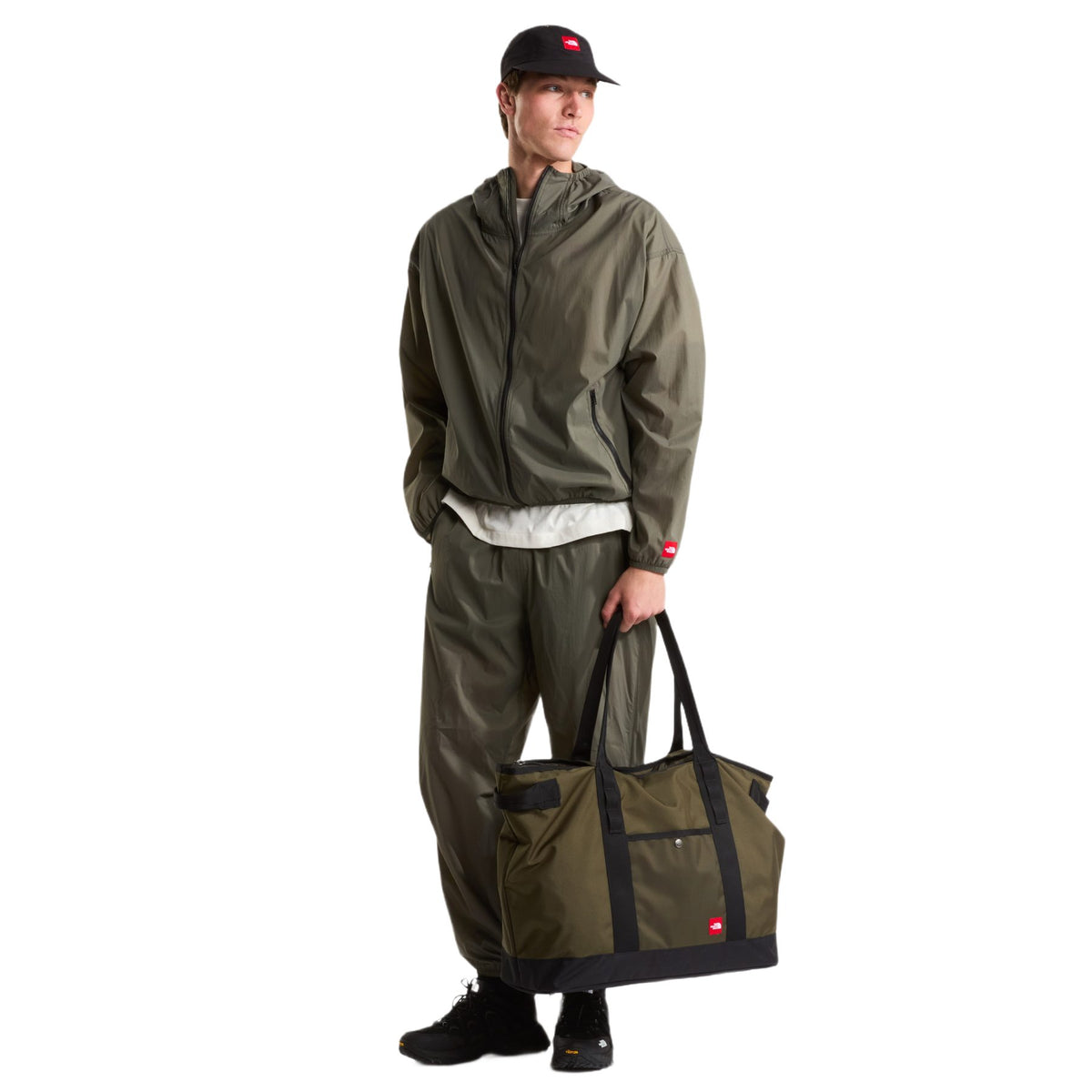 The North Face Men's TNF Red Box Packable Hooded Wind Jacket New Taupe Green / Small - 53 Degrees North