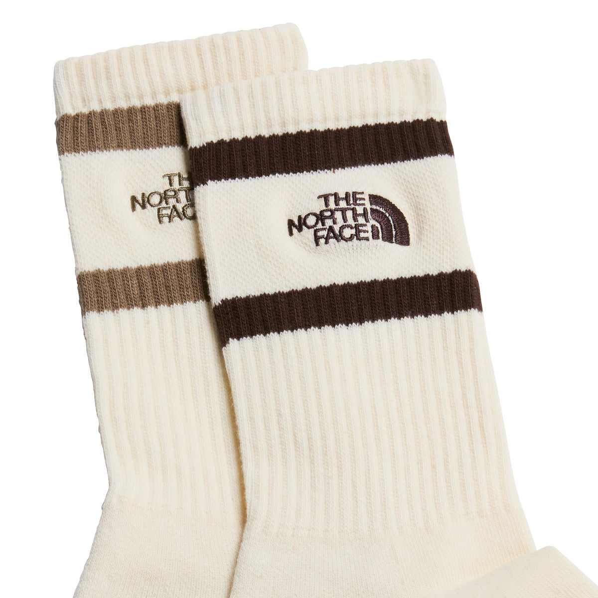 The North Face Everyday Crew Heritage Stripe Socks - 2 Pack Raw Undyed/Dark Chestnut / Medium - 53 Degrees North