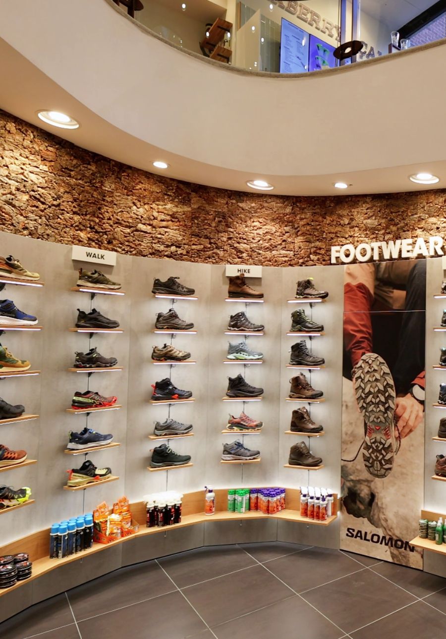 The footwear wall at 53 Degrees North Arnotts