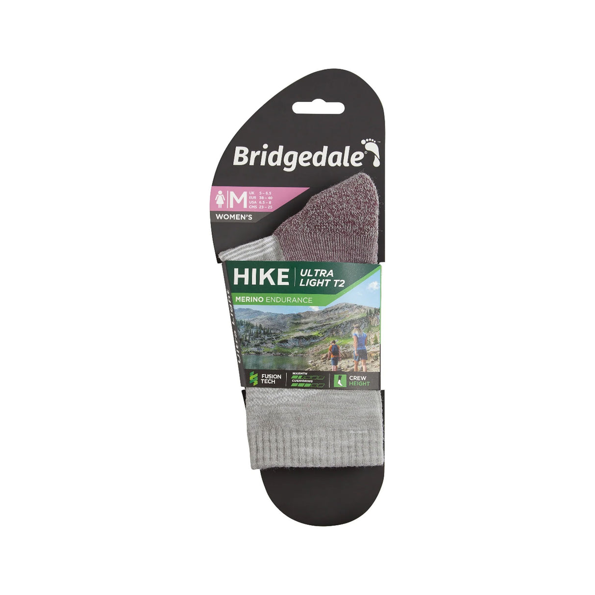Bridgedale Women's Ultra Light Merino Performance 3/4 Cew Socks Aubergine / Small-Aubergine / Medium-Aubergine / Large - 53 Degrees North 