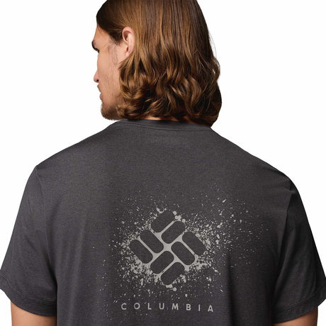 Columbia Men's Parsons Point Short Sleeve Back Graphic T-Shirt Black Heather/Splatter Gem / Small-Black Heather/Splatter Gem / Medium-Black Heather/Splatter Gem / Large-Black Heather/Splatter Gem / X-Large-Black Heather/Splatter Gem / XX-Large - 53 Degrees North 