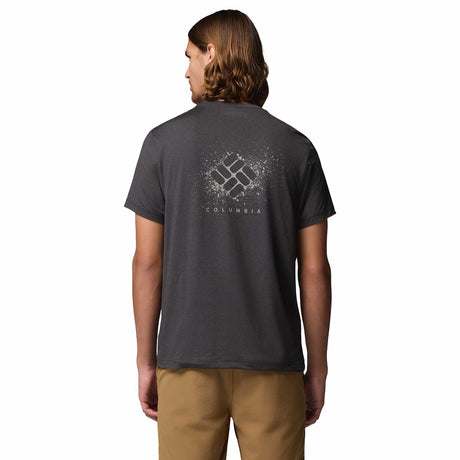 Columbia Men's Parsons Point Short Sleeve Back Graphic T-Shirt Black Heather/Splatter Gem / Small-Black Heather/Splatter Gem / Medium-Black Heather/Splatter Gem / Large-Black Heather/Splatter Gem / X-Large-Black Heather/Splatter Gem / XX-Large - 53 Degrees North 