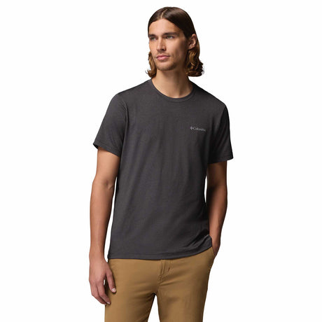 Columbia Men's Parsons Point Short Sleeve Back Graphic T-Shirt Black Heather/Splatter Gem / Small-Black Heather/Splatter Gem / Medium-Black Heather/Splatter Gem / Large-Black Heather/Splatter Gem / X-Large-Black Heather/Splatter Gem / XX-Large - 53 Degrees North 