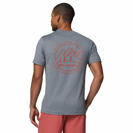 Columbia Men's Parsons Point Short Sleeve Back Graphic T-Shirt Black Heather/Splatter Gem / Small-Black Heather/Splatter Gem / Medium-Black Heather/Splatter Gem / Large-Black Heather/Splatter Gem / X-Large-Black Heather/Splatter Gem / XX-Large - 53 Degrees North 