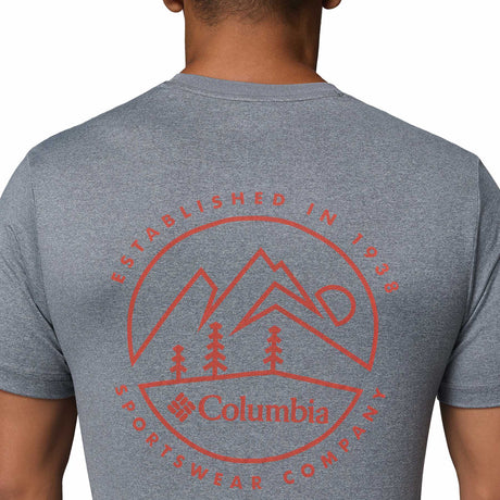 Columbia Men's Parsons Point Short Sleeve Back Graphic T-Shirt Black Heather/Splatter Gem / Small-Black Heather/Splatter Gem / Medium-Black Heather/Splatter Gem / Large-Black Heather/Splatter Gem / X-Large-Black Heather/Splatter Gem / XX-Large - 53 Degrees North 