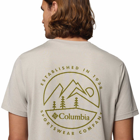 Columbia Men's Parsons Point Short Sleeve Back Graphic T-Shirt Black Heather/Splatter Gem / Small-Black Heather/Splatter Gem / Medium-Black Heather/Splatter Gem / Large-Black Heather/Splatter Gem / X-Large-Black Heather/Splatter Gem / XX-Large - 53 Degrees North 