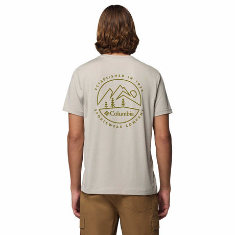 Columbia Men's Parsons Point Short Sleeve Back Graphic T-Shirt Black Heather/Splatter Gem / Small-Black Heather/Splatter Gem / Medium-Black Heather/Splatter Gem / Large-Black Heather/Splatter Gem / X-Large-Black Heather/Splatter Gem / XX-Large - 53 Degrees North 