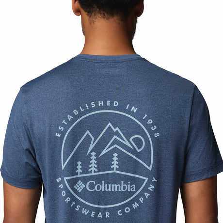 Columbia Men's Parsons Point Short Sleeve Back Graphic T-Shirt Black Heather/Splatter Gem / Small-Black Heather/Splatter Gem / Medium-Black Heather/Splatter Gem / Large-Black Heather/Splatter Gem / X-Large-Black Heather/Splatter Gem / XX-Large - 53 Degrees North 