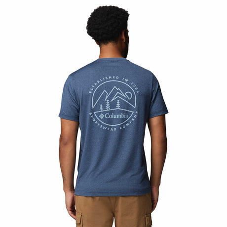 Columbia Men's Parsons Point Short Sleeve Back Graphic T-Shirt Black Heather/Splatter Gem / Small-Black Heather/Splatter Gem / Medium-Black Heather/Splatter Gem / Large-Black Heather/Splatter Gem / X-Large-Black Heather/Splatter Gem / XX-Large - 53 Degrees North 