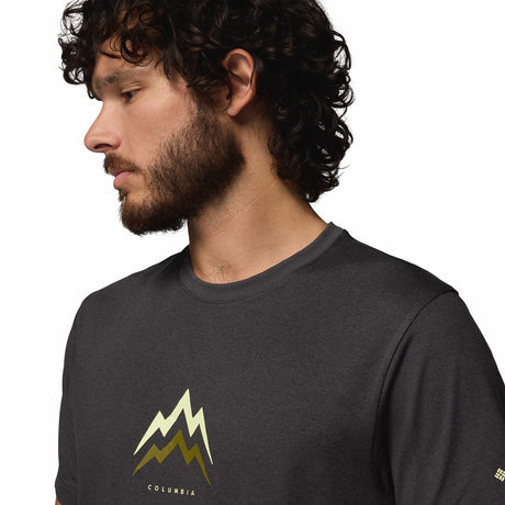 Columbia Men's Parsons Point T-Shirt Black Heather/Pointed Peaks / Small-Black Heather/Pointed Peaks / Medium-Black Heather/Pointed Peaks / Large-Black Heather/Pointed Peaks / X-Large-Black Heather/Pointed Peaks / XX-Large - 53 Degrees North 