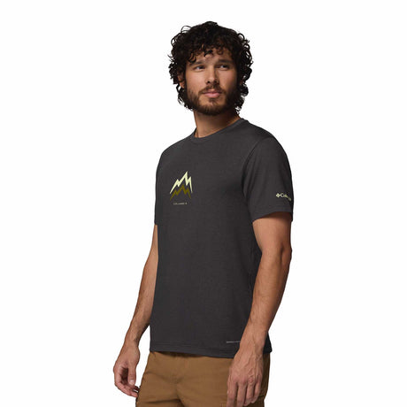 Columbia Men's Parsons Point T-Shirt Black Heather/Pointed Peaks / Small-Black Heather/Pointed Peaks / Medium-Black Heather/Pointed Peaks / Large-Black Heather/Pointed Peaks / X-Large-Black Heather/Pointed Peaks / XX-Large - 53 Degrees North 
