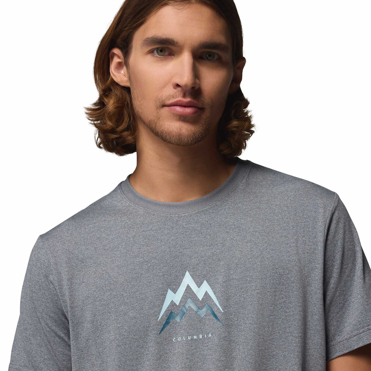 Columbia Men's Parsons Point T-Shirt Black Heather/Pointed Peaks / Small-Black Heather/Pointed Peaks / Medium-Black Heather/Pointed Peaks / Large-Black Heather/Pointed Peaks / X-Large-Black Heather/Pointed Peaks / XX-Large - 53 Degrees North 