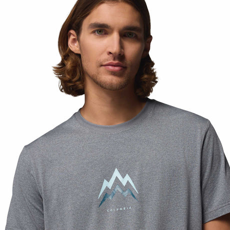 Columbia Men's Parsons Point T-Shirt Black Heather/Pointed Peaks / Small-Black Heather/Pointed Peaks / Medium-Black Heather/Pointed Peaks / Large-Black Heather/Pointed Peaks / X-Large-Black Heather/Pointed Peaks / XX-Large - 53 Degrees North 