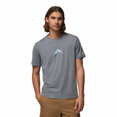 Columbia Men's Parsons Point T-Shirt Black Heather/Pointed Peaks / Small-Black Heather/Pointed Peaks / Medium-Black Heather/Pointed Peaks / Large-Black Heather/Pointed Peaks / X-Large-Black Heather/Pointed Peaks / XX-Large - 53 Degrees North 