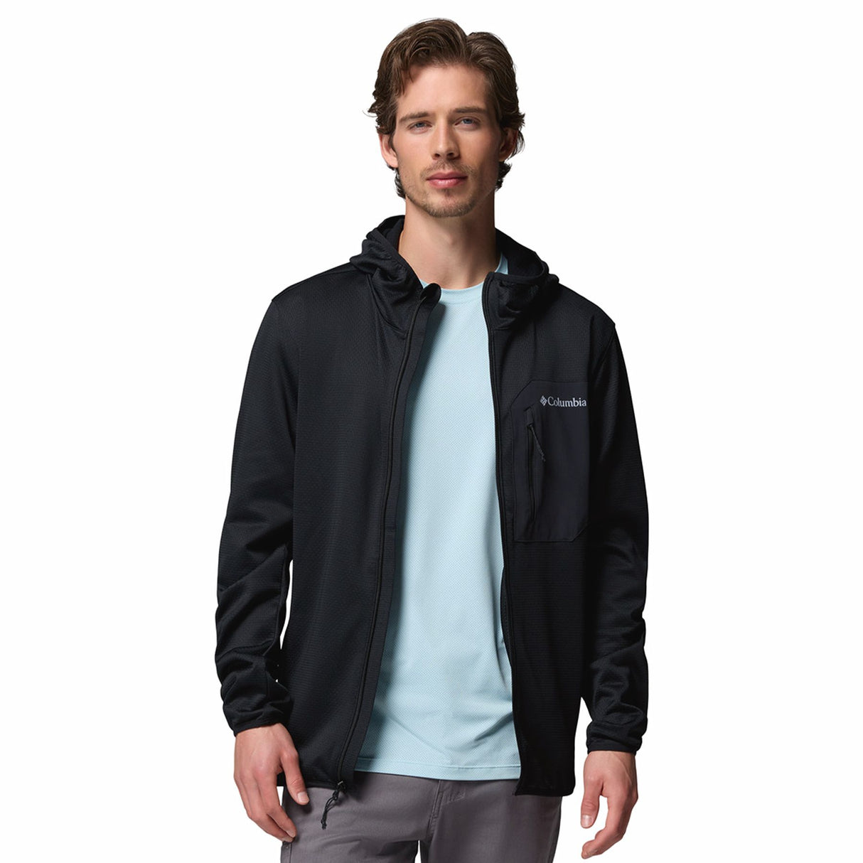 Columbia Men's Tall Heights Hooded Grid Fleece Full Zip Fleece Jacket Black / Small-Black / Medium-Black / Large-Black / X-Large-Black / XX-Large - 53 Degrees North 