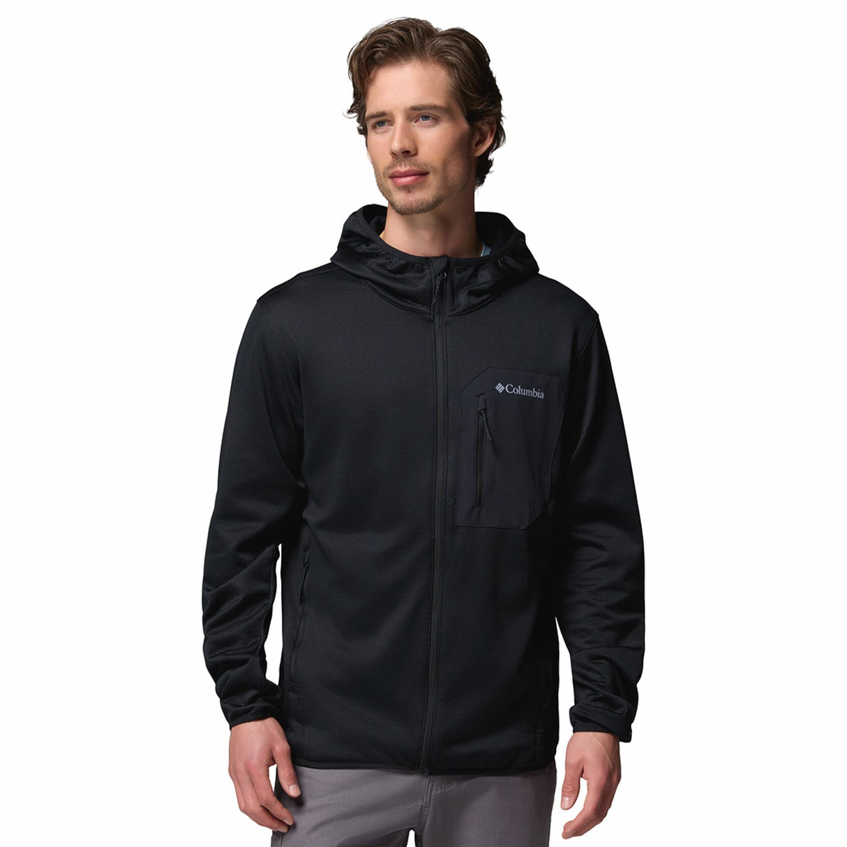 Columbia Men's Tall Heights Hooded Grid Fleece Full Zip Fleece Jacket Black / Small-Black / Medium-Black / Large-Black / X-Large-Black / XX-Large - 53 Degrees North 