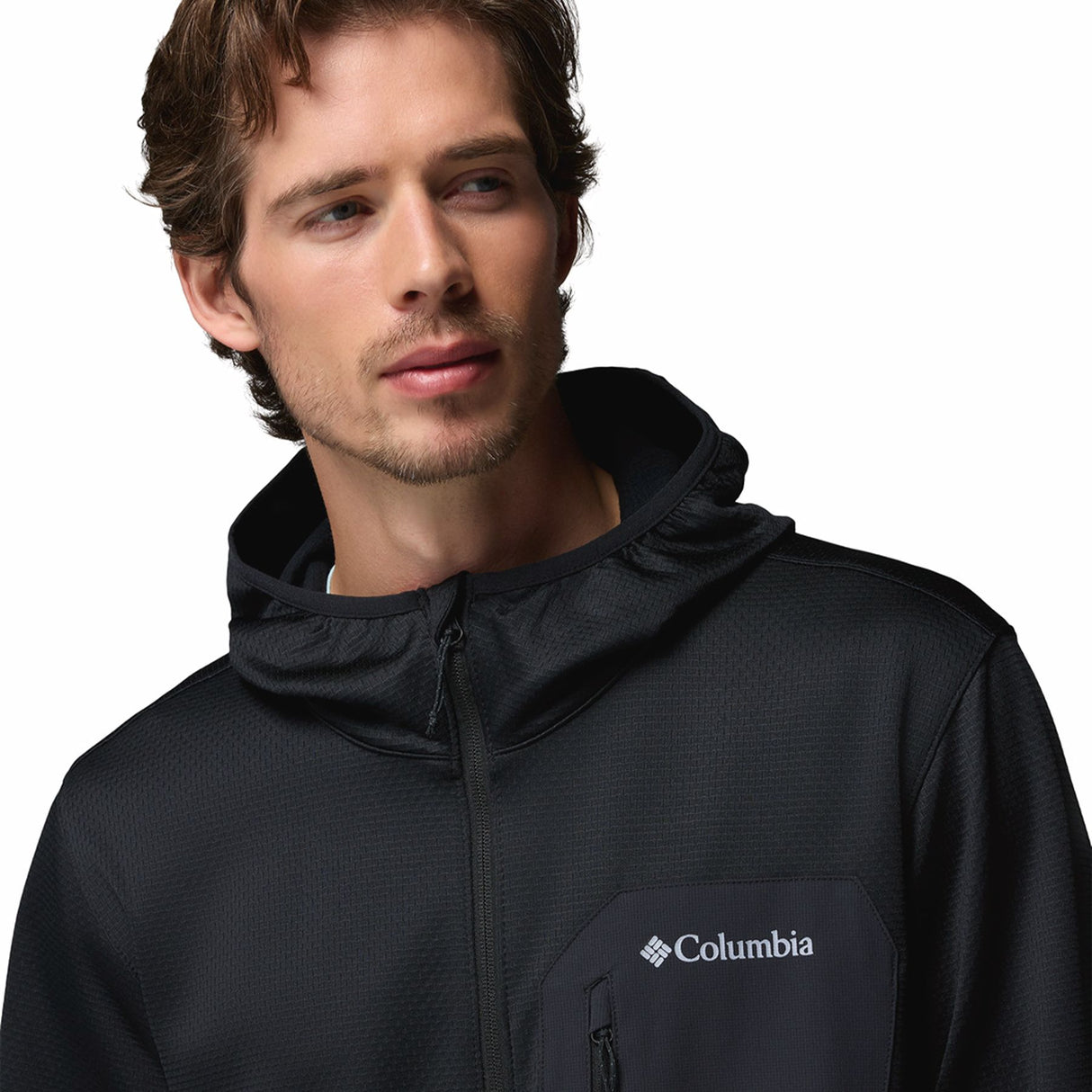 Columbia Men's Tall Heights Hooded Grid Fleece Full Zip Fleece Jacket Black / Small-Black / Medium-Black / Large-Black / X-Large-Black / XX-Large - 53 Degrees North 