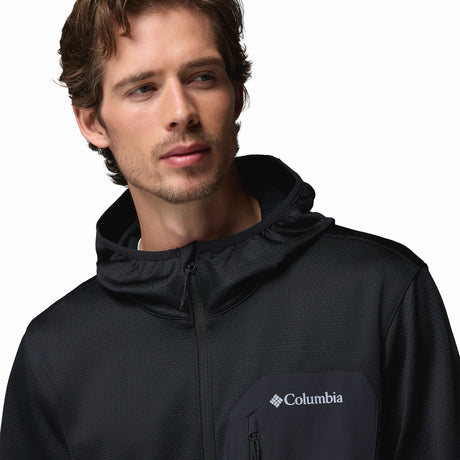Columbia Men's Tall Heights Hooded Grid Fleece Full Zip Fleece Jacket Black / Small-Black / Medium-Black / Large-Black / X-Large-Black / XX-Large - 53 Degrees North 
