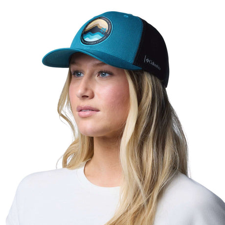 Columbia Mesh Snap Back Hat Black/Weld-River Blue/Black/Circular Landscape-Coll Navy/Columbia Grey/Mt Hood Circle-Tuscan/Dark Stone/Dark Mountain - 53 Degrees North 