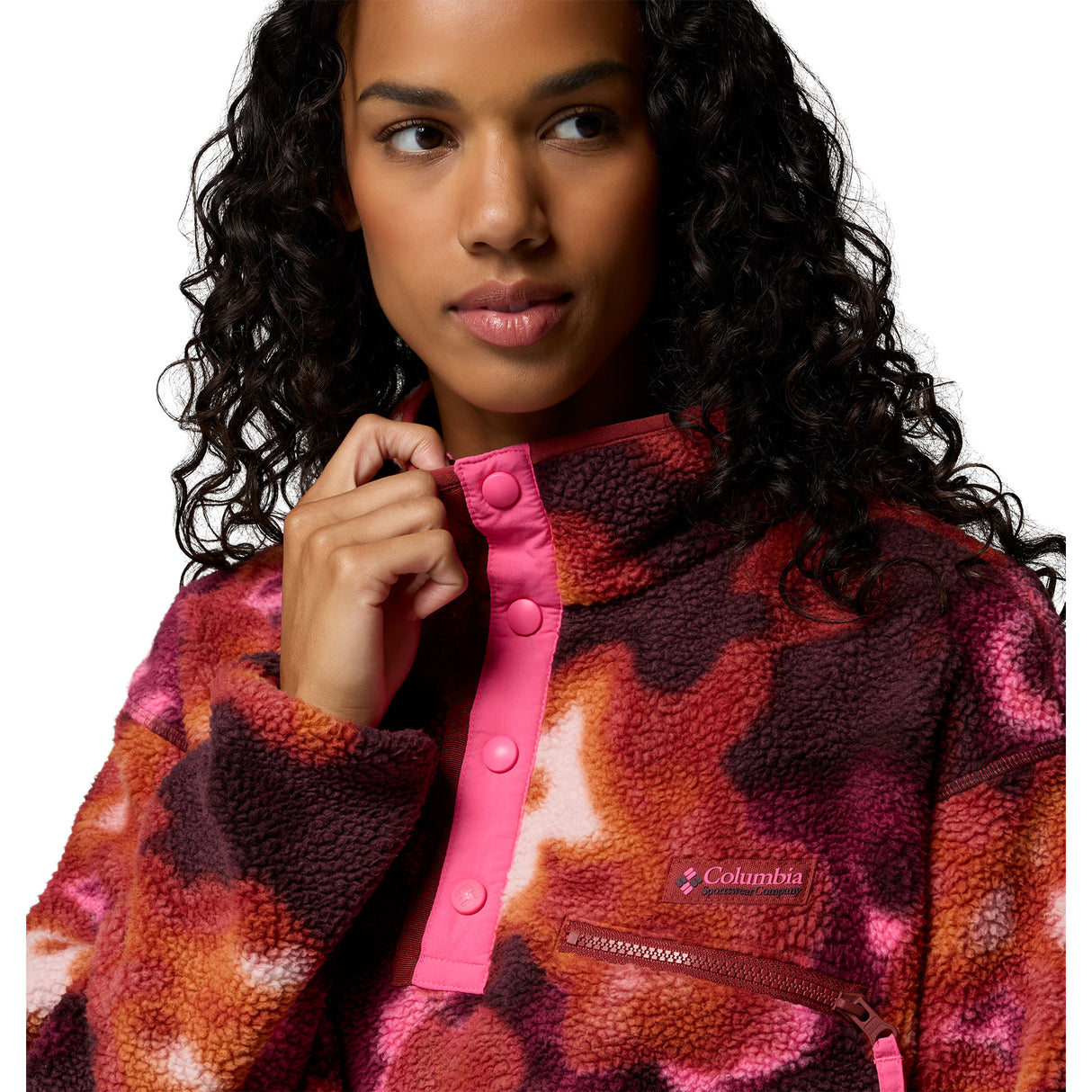 Columbia Women's Helvetia II Printed Cropped Half Snap Fleece Red Oxide/Dyeflower / X-Small - 53 Degrees North
