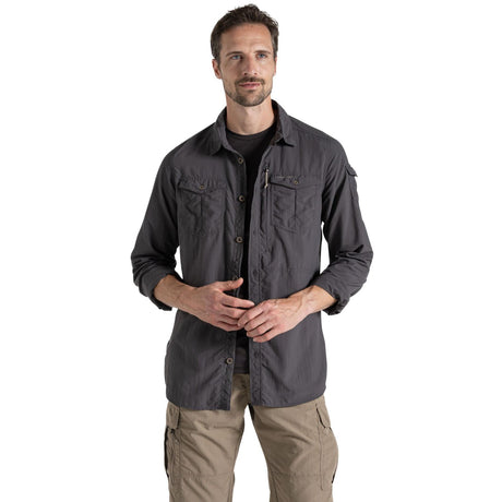 Craghoppers Men's NosiLife Adventure III Long-Sleeve Shirt Black Pepper / Small - 53 Degrees North