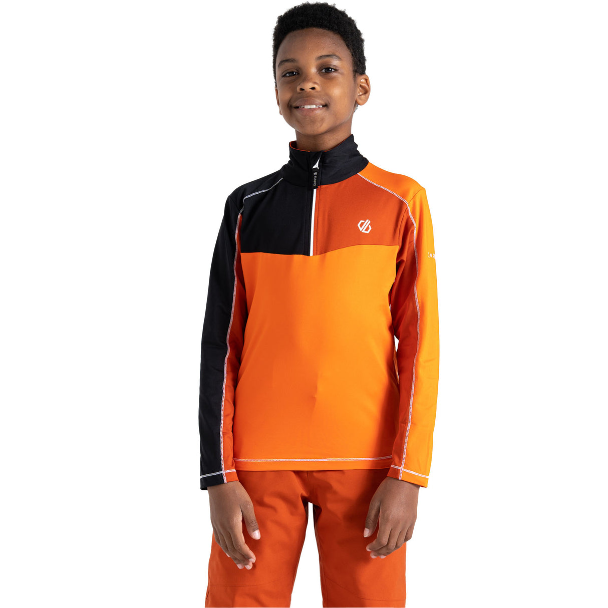 Dare 2b Kids' Formate II Core Stretch Long Sleeve Midlayer Top Gulfstream/Fjord Blue/Rusty Orange / Age 3-4-Gulfstream/Fjord Blue/Rusty Orange / Age 5-6-Gulfstream/Fjord Blue/Rusty Orange / Age 7-8-Gulfstream/Fjord Blue/Rusty Orange / Age 9-10-Gulfstream/Fjord Blue/Rusty Orange / Age 11-12 - 53 Degrees North 