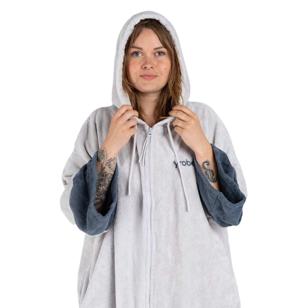 Dryrobe Zip Through Towel Robe Nimbus Cloud / Small-Nimbus Cloud / Medium-Deep Sea Blue / Small-Deep Sea Blue / Medium - 53 Degrees North 