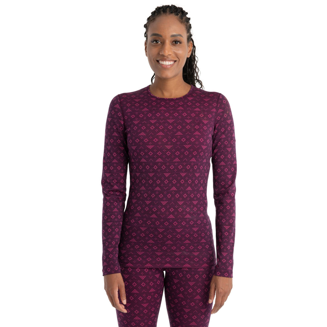 Icebreaker Women's 200 Oasis Long Sleeve Crewe First Snow #color_nightshade-tempo-aop