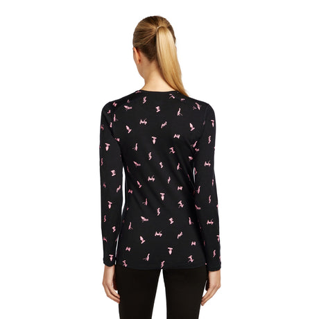 Icebreaker Women's 200 Oasis Long Sleeve Crewe Snow Day Black/Acid Pink/AOP / X-Small-Black/Acid Pink/AOP / Small-Black/Acid Pink/AOP / Medium-Black/Acid Pink/AOP / Large-Black/Acid Pink/AOP / X-Large #- 53 Degrees North 