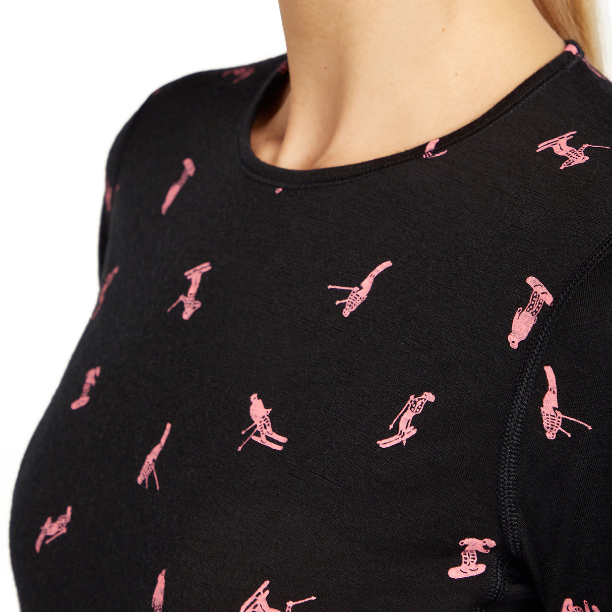 Icebreaker Women's 200 Oasis Long Sleeve Crewe Snow Day Black/Acid Pink/AOP / X-Small-Black/Acid Pink/AOP / Small-Black/Acid Pink/AOP / Medium-Black/Acid Pink/AOP / Large-Black/Acid Pink/AOP / X-Large #- 53 Degrees North 