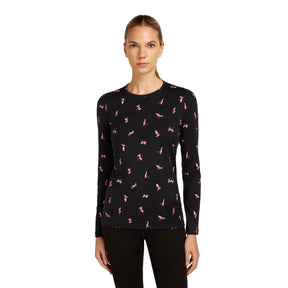 Icebreaker Women's 200 Oasis Long Sleeve Crewe Snow Day Black/Acid Pink/AOP / X-Small-Black/Acid Pink/AOP / Small-Black/Acid Pink/AOP / Medium-Black/Acid Pink/AOP / Large-Black/Acid Pink/AOP / X-Large - 53 Degrees North 