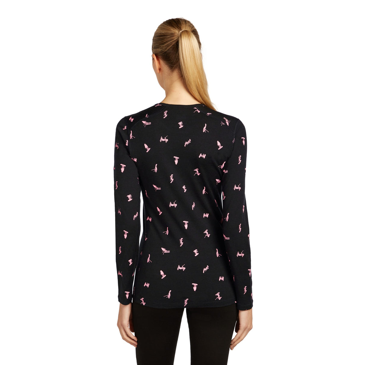 Icebreaker Women's 200 Oasis Long Sleeve Crewe Snow Day Black/Acid Pink/AOP / X-Small-Black/Acid Pink/AOP / Small-Black/Acid Pink/AOP / Medium-Black/Acid Pink/AOP / Large-Black/Acid Pink/AOP / X-Large - 53 Degrees North 