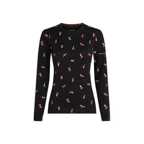 Icebreaker Women's 200 Oasis Long Sleeve Crewe Snow Day Black/Acid Pink/AOP / X-Small-Black/Acid Pink/AOP / Small-Black/Acid Pink/AOP / Medium-Black/Acid Pink/AOP / Large-Black/Acid Pink/AOP / X-Large - 53 Degrees North 