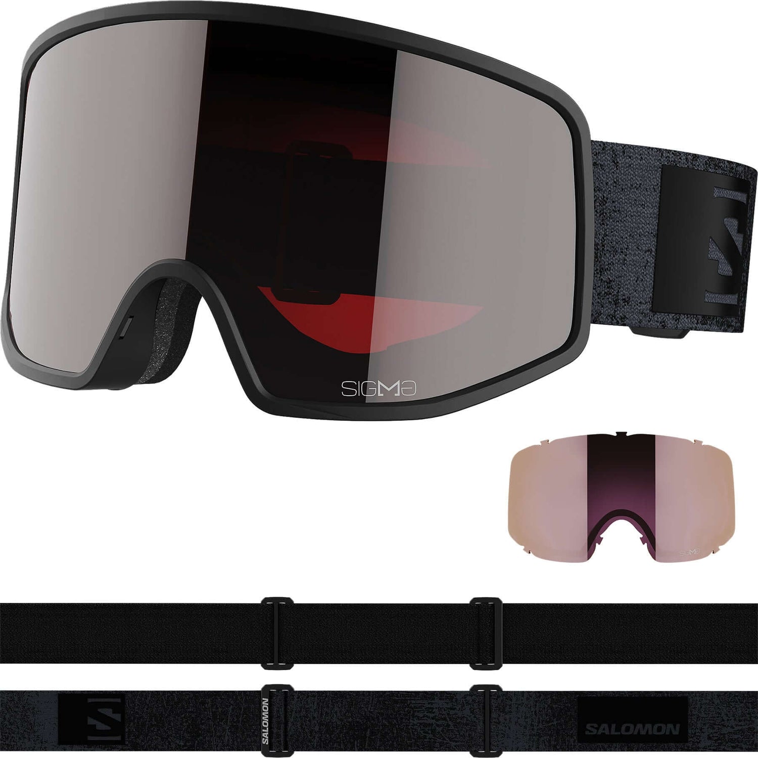 Salomon Sentry Pro Sigma Ski Goggles (and Extra Lens) Black Tie Dye/Gunmetal/Pink #- 53 Degrees North 