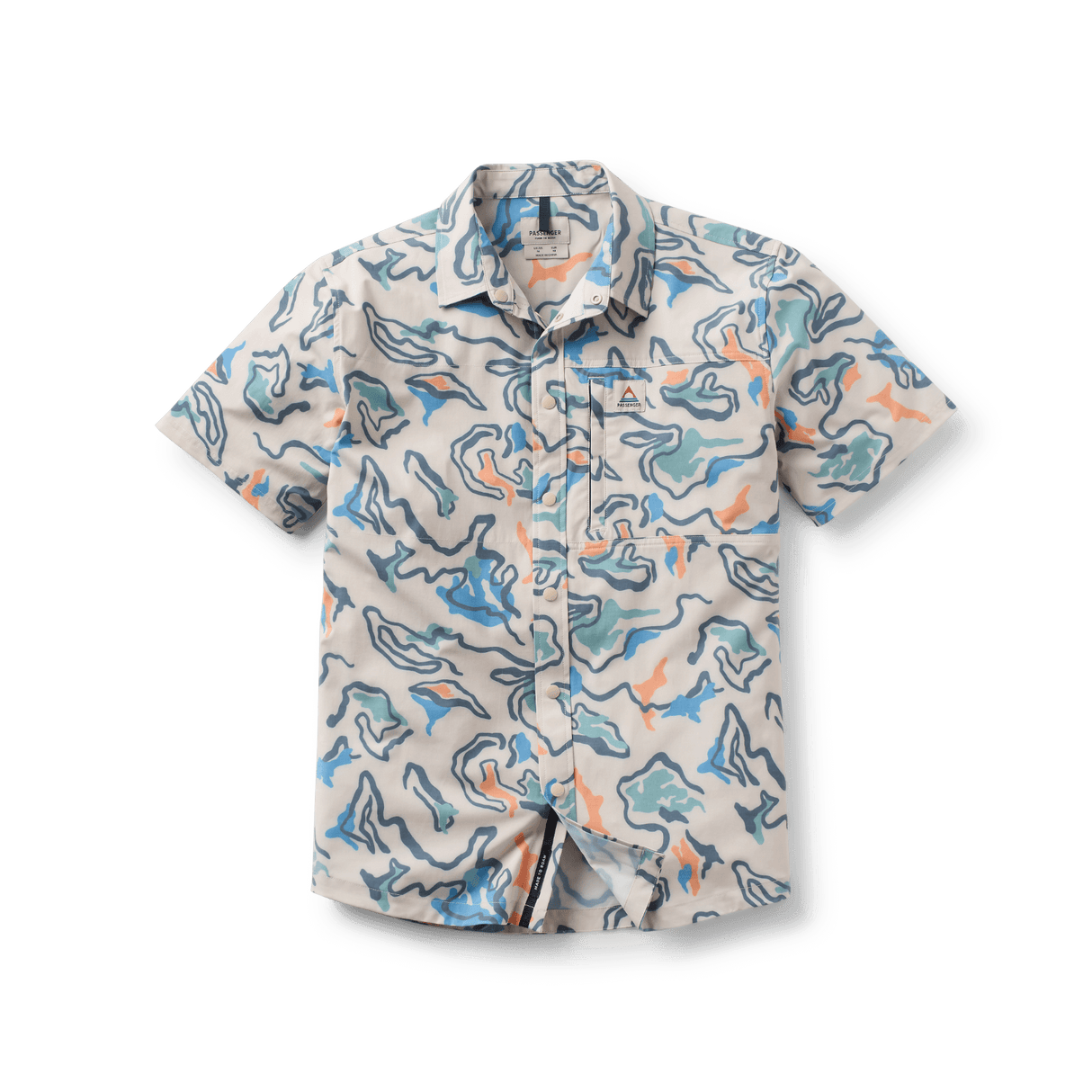 Passenger Men's Traveller Short Sleeve Stretch Shirts Dark Denim / Small-Dark Denim / Medium-Dark Denim / Large-Dark Denim / X-Large-Abstract Strata Multi / Small #- 53 Degrees North 