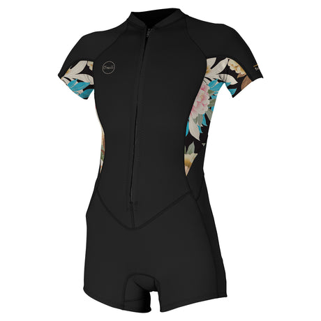 O'Neill Women's Bahia 2/1 Front Zip Short Sleeve Spring Wetsuit Black/Mika Floral / X-Small-Black/Mika Floral / Small-Black/Mika Floral / Medium-Black/Mika Floral / Large - 53 Degrees North 