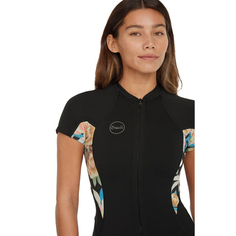 O'Neill Women's Bahia 2/1 Front Zip Short Sleeve Spring Wetsuit Black/Mika Floral / X-Small-Black/Mika Floral / Small-Black/Mika Floral / Medium-Black/Mika Floral / Large - 53 Degrees North 