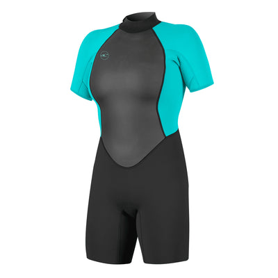 O'Neill Women's Reactor-2 2mm Back Zip Short Sleeve Spring Wetsuit Black/Light Aqua / X-Small-Black/Light Aqua / Small-Black/Light Aqua / Medium-Black/Light Aqua / Large-Black/Light Aqua / X-Large - 53 Degrees North 