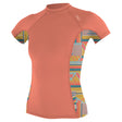 O'Neill Women's Side Print Short Sleeve Rash Guard Faded Denim/Palmento Tropical / X-Small-Faded Denim/Palmento Tropical / Small-Faded Denim/Palmento Tropical / Medium-Faded Denim/Palmento Tropical / Large-Faded Denim/Palmento Tropical / X-Large - 53 Degrees North 