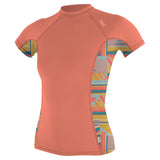 O'Neill Women's Side Print Short Sleeve Rash Guard Faded Denim/Palmento Tropical / X-Small-Faded Denim/Palmento Tropical / Small-Faded Denim/Palmento Tropical / Medium-Faded Denim/Palmento Tropical / Large-Faded Denim/Palmento Tropical / X-Large - 53 Degrees North 